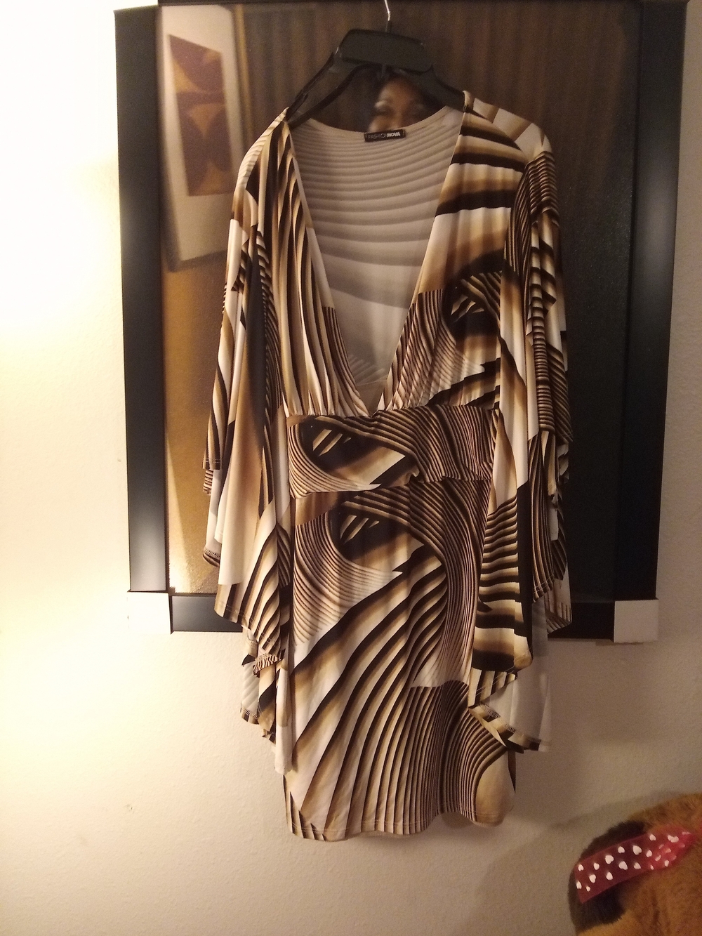 Fashion Nova Brown and Cream Abstract Wrap Dress
